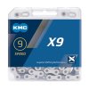 KMC Fahrrad Kette X9 9-fach silber/grau 122 Glieder, 1/2  x 11/128 